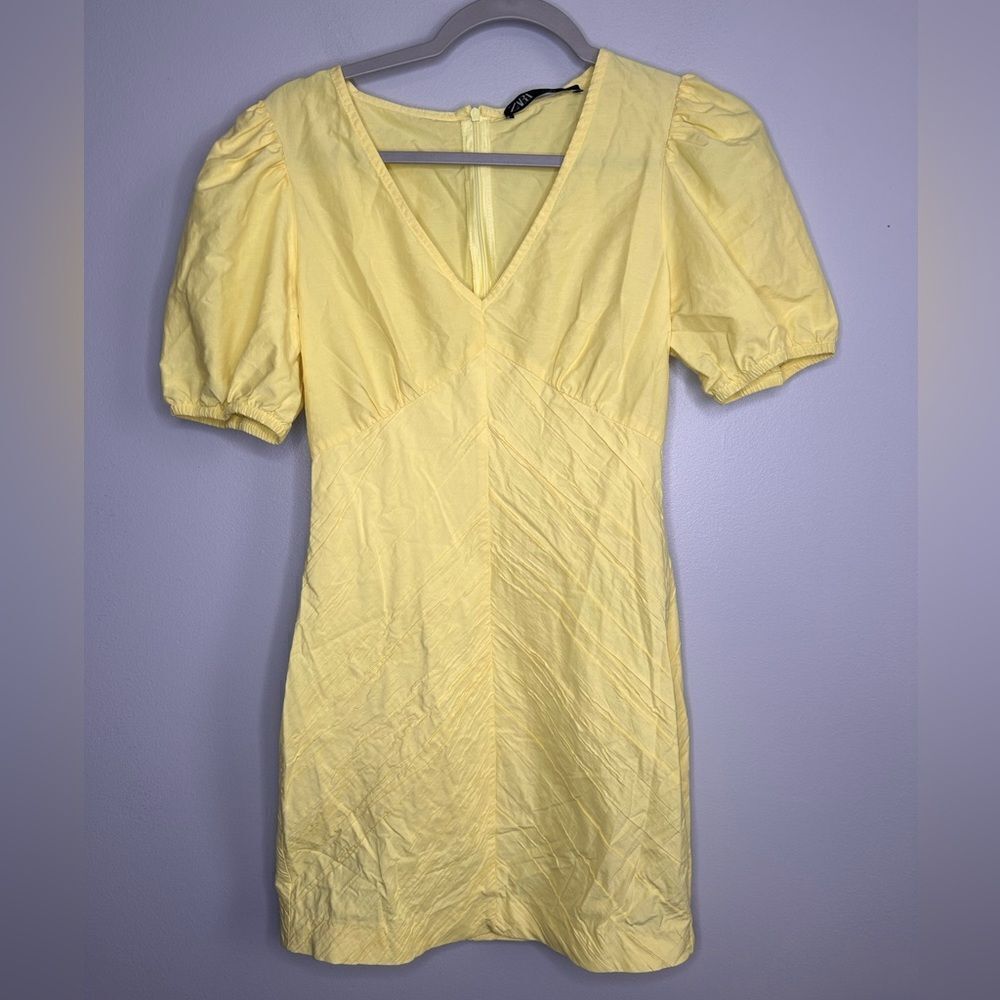 Zara Draped Rushed Puff Sleeve Dress - Picture 3 of 5